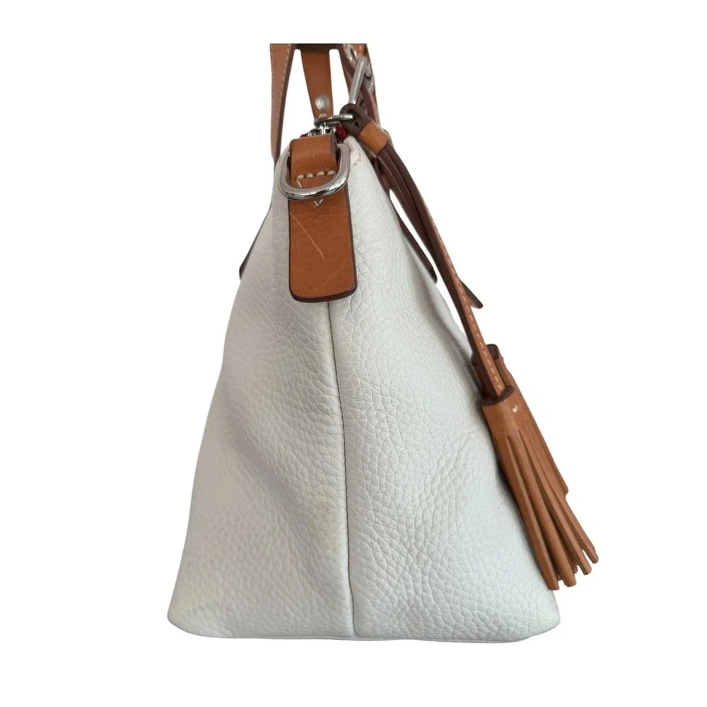 Dooney & Bourke Pebbled Leather Satchel Ivory Cream BritishTan Crossbody Handbag